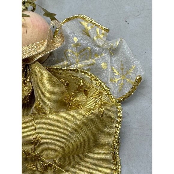 Handmade Christmas Angel tree ornament gold white ribbon snowflakes 5" READ - Picture 3 of 7